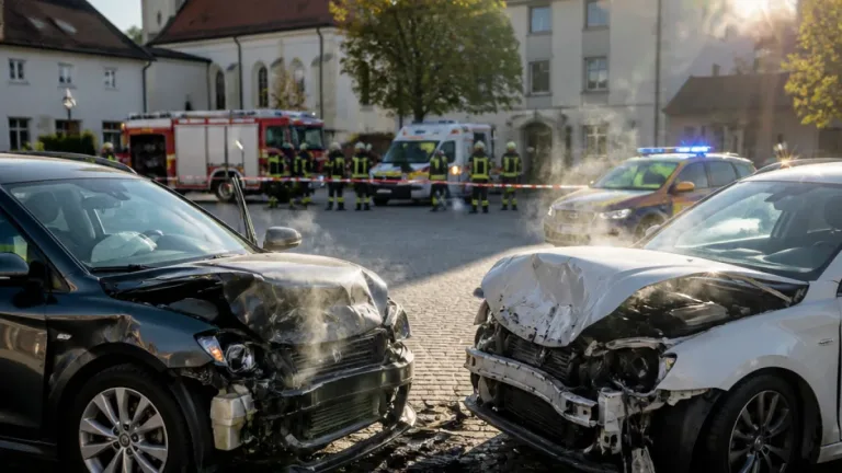 Versetzter Frontalcrash in Pichl bei Wels: Pfarrplatz kurz gesperrt, keine eingeklemmten Personen