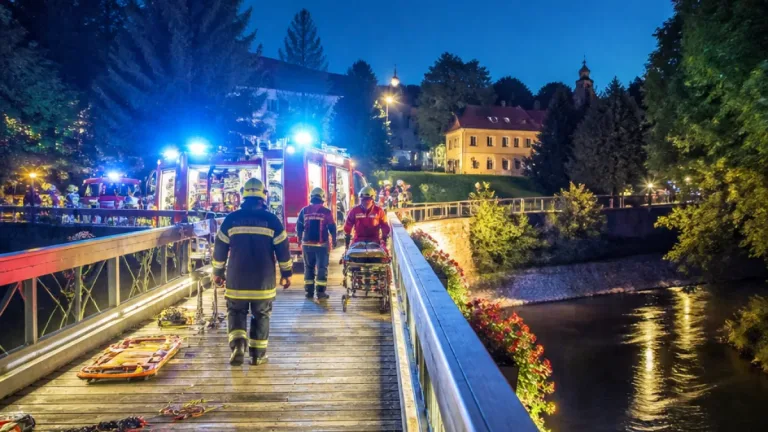 Vier Feuerwehren bergen verletzte Passantin von Holzbrücke in Maiersch