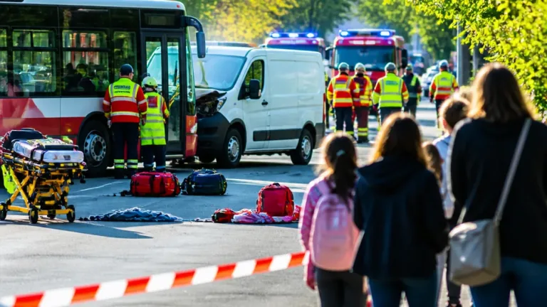 Vollbremsung in Leonding: Bus mit Kindern stoppt knapp vor Kleintransporter – zwölf leicht verletzt