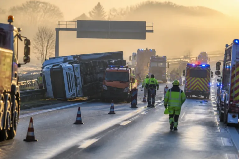 Vollsperrung auf der A5 nach Auffahrunfall: Lkw auf Straßenmeisterei-Fahrzeug aufgefahren